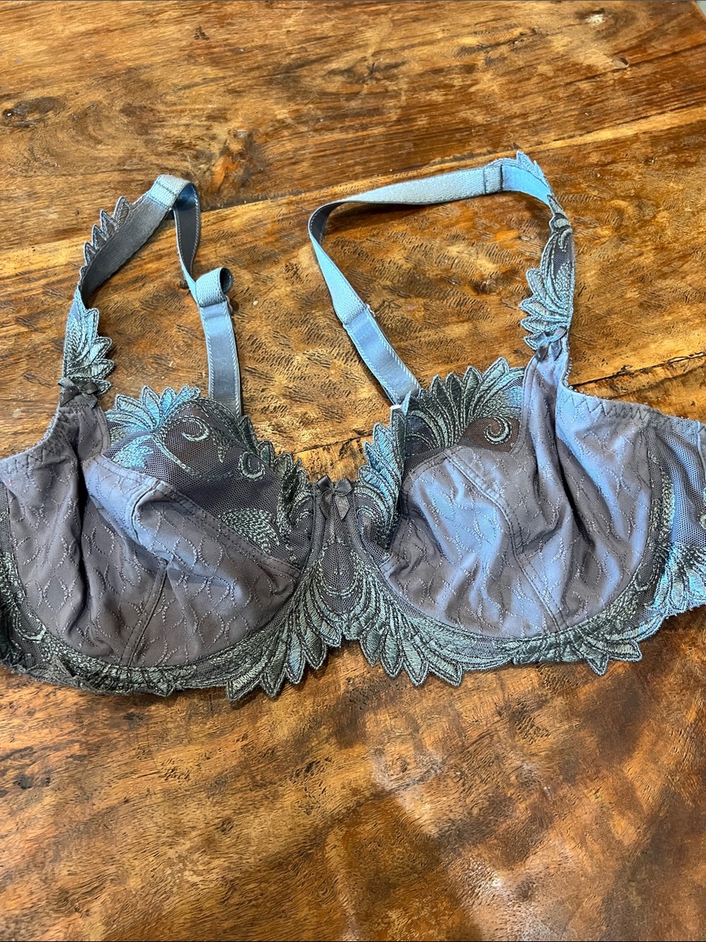 Embroidered Underwire Empreinte Bra in Dusty Blue-Grey